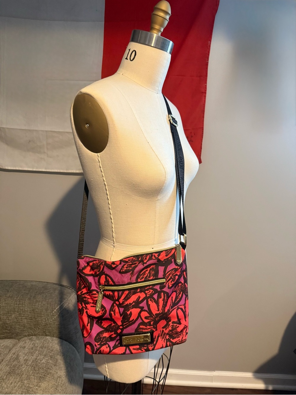 Betsy Johnson Floral Print Crossbody Bag in Pink and Red
